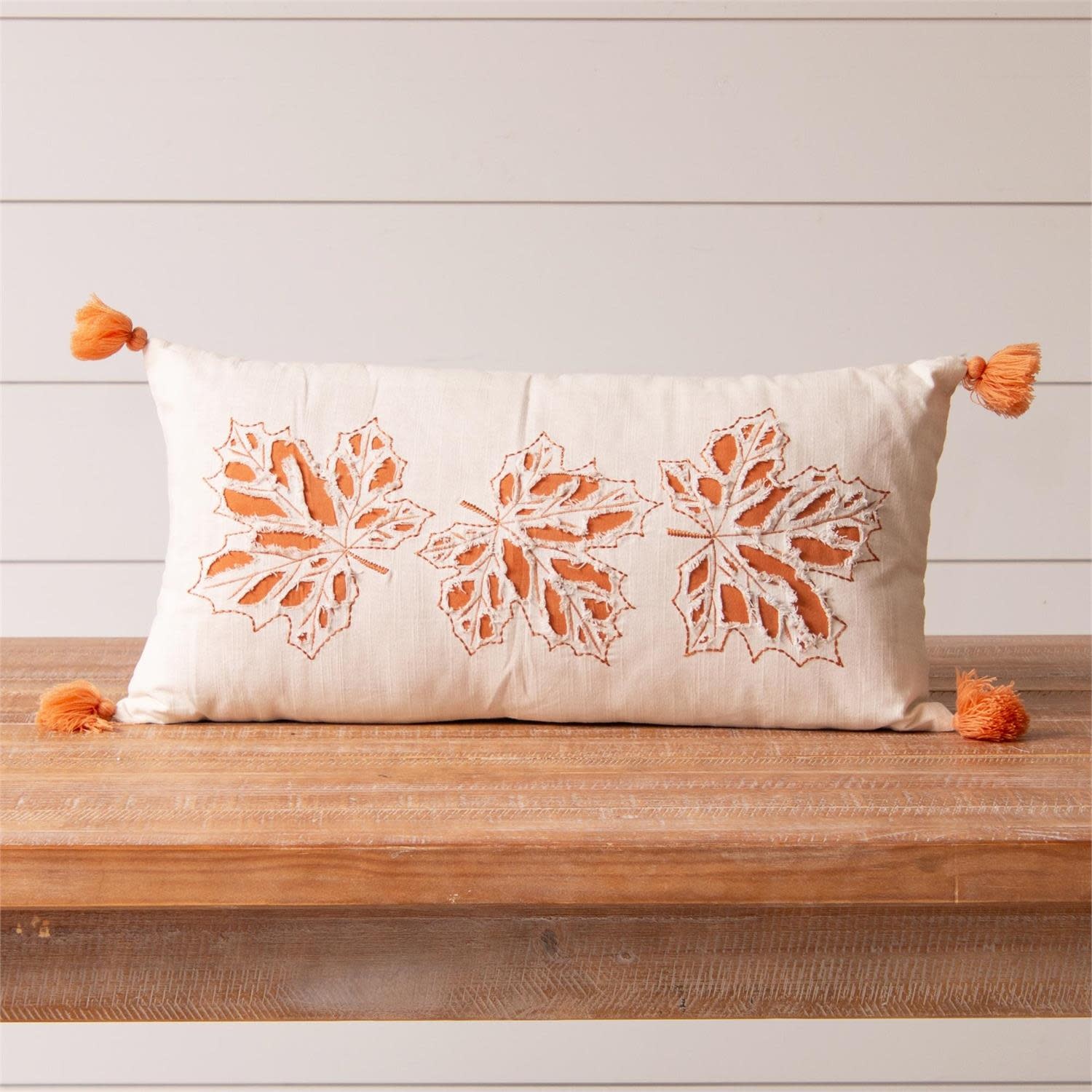 FLEURISH Pillow - Leaf Embroidery And Tassels