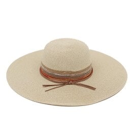 FLEURISH Wide Brim Sun Hat With Striped Multi Color Band