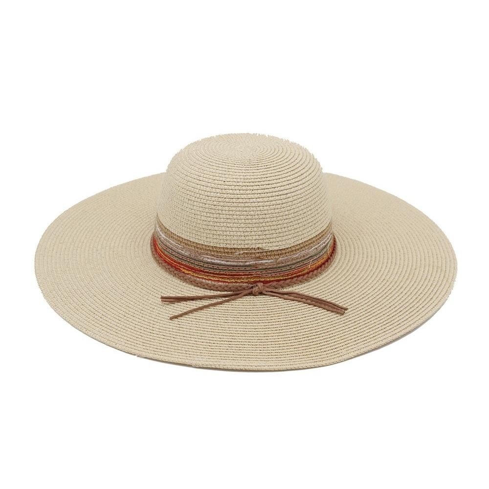 FLEURISH Wide Brim Sun Hat With Striped Multi Color Band