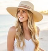 FLEURISH Wide Brim Sun Hat With Striped Multi Color Band