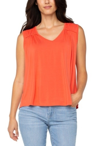 Liverpool Los Angeles sleeveless shirred detail knit top