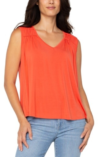 Liverpool Los Angeles sleeveless shirred detail knit top