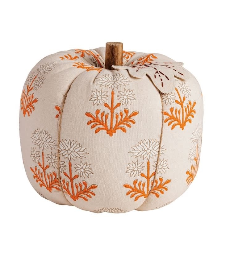 Mudpie LG BLOCK PRINT STUFFED PUMPKIN