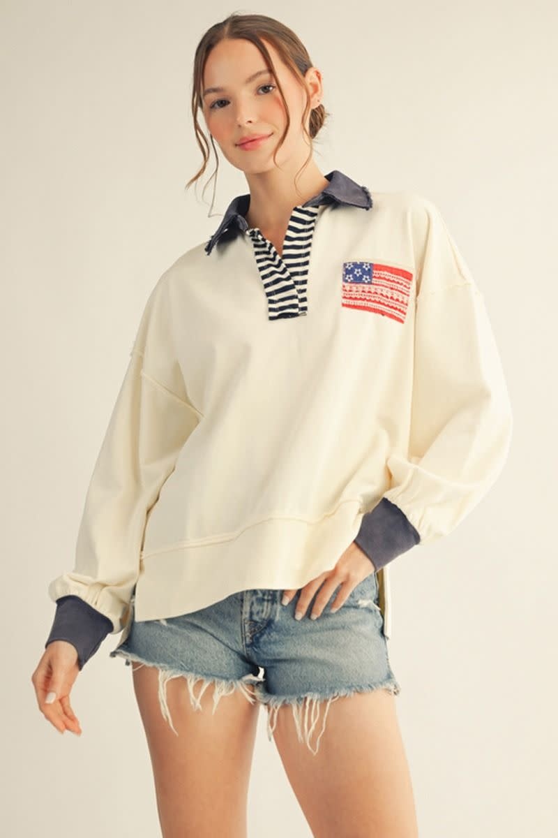 Jodifl Ivory Drop Shoulder Polo Sweatshirt