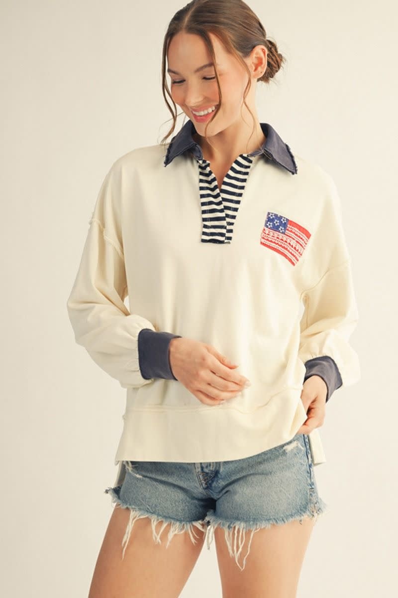 Jodifl Ivory Drop Shoulder Polo Sweatshirt