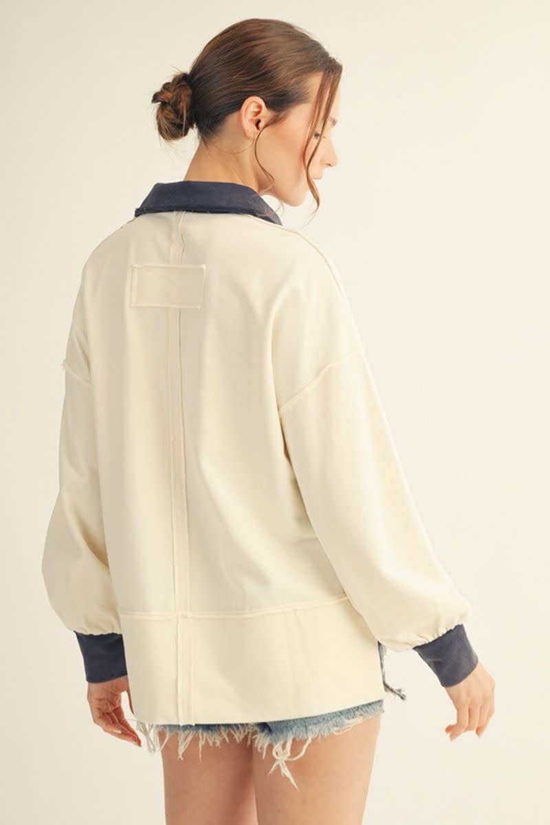 Jodifl Ivory Drop Shoulder Polo Sweatshirt