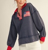 Jodifl Navy Drop Shoulder Polo Sweatshirt