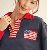 Jodifl Navy Drop Shoulder Polo Sweatshirt