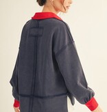 Jodifl Navy Drop Shoulder Polo Sweatshirt