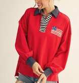 Jodifl Red Drop Shoulder Polo Sweatshirt