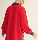 Jodifl Red Drop Shoulder Polo Sweatshirt