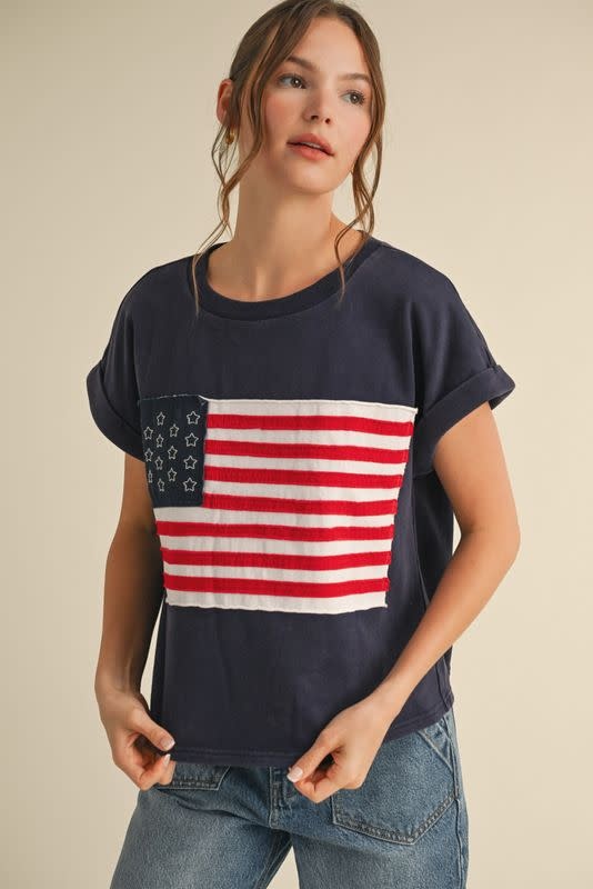 Jodifl Navy American Flag Patch Top