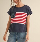 Jodifl Navy American Flag Patch Top