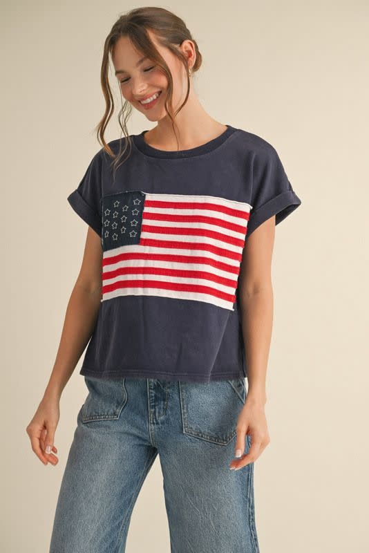 Jodifl Navy American Flag Patch Top