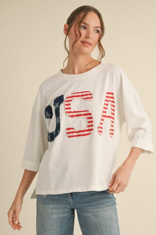 Jodifl White USA Patched Sweatshirts Top