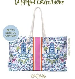 Britt Mills Design Britt Mills Mahjong Tote Bag: Colorful Chinoiserie