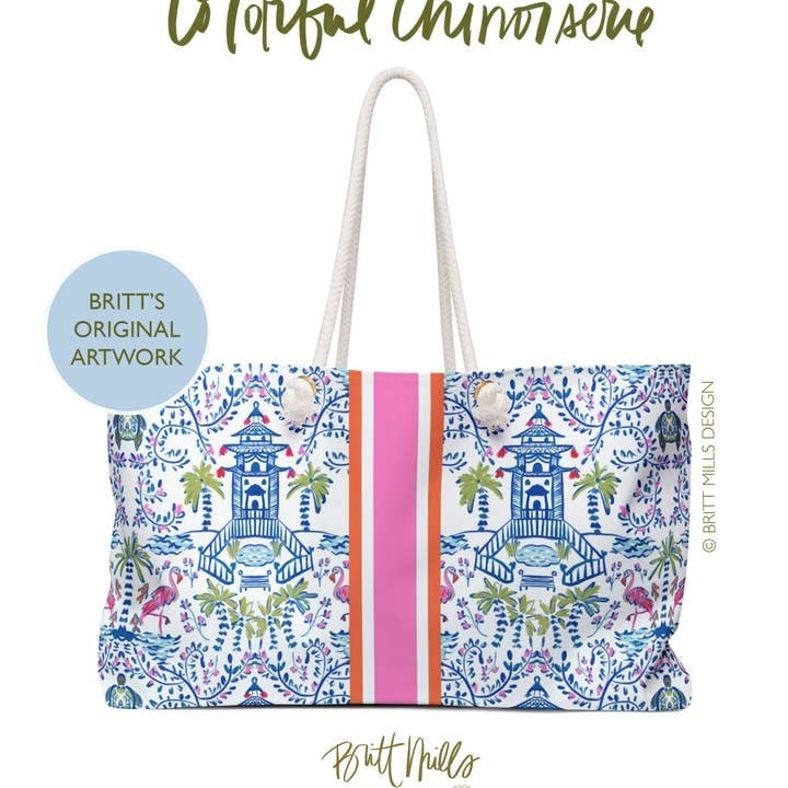 Britt Mills Design Britt Mills Mahjong Tote Bag: Colorful Chinoiserie