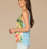 Democracy Aqua Haze Print Multi Sleeveless V-Neck Mixed Media Knit Top