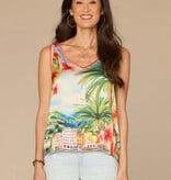 Democracy Aqua Haze Print Multi Sleeveless V-Neck Mixed Media Knit Top