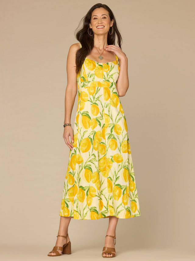 Democracy Lemon Lush Multi V-Neck Smocked Back Tank Dress