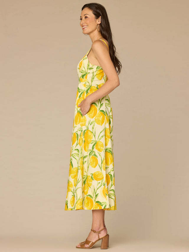 Democracy Lemon Lush Multi V-Neck Smocked Back Tank Dress