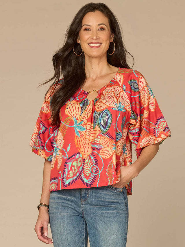 Democracy Lobster Multi Bubble Bell Sleeve V-Neck O-Ring Top