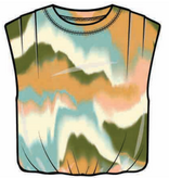 Democracy Aqua Haze Multi Extended Cap Sleeve Scoop Neck Bubble Top