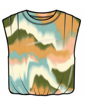 Democracy Aqua Haze Multi Extended Cap Sleeve Scoop Neck Bubble Top