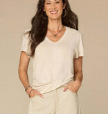 Democracy Heather Jute Short Sleeve Scalloped V-Neck Twist Hem Knit Top