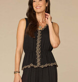 Democracy Black Sleeveless V-Neck Button Down Peplum Woven Top