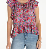 Liverpool Los Angeles flutter sleeve peplum woven top w ties