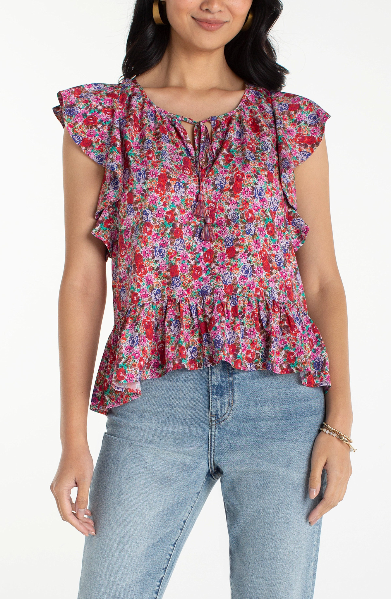 Liverpool Los Angeles flutter sleeve peplum woven top w ties