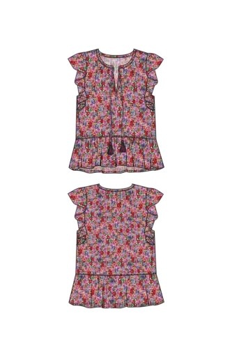 Liverpool Los Angeles flutter sleeve peplum woven top w ties