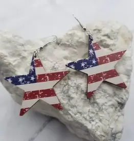 FLEURISH Wooden Patriotic Stars Earrings