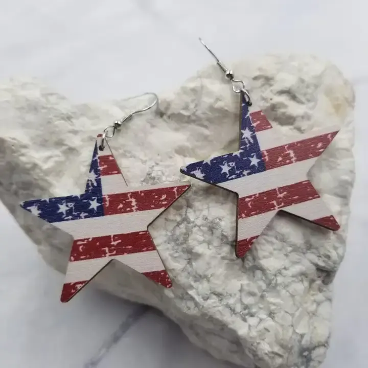 FLEURISH Wooden Patriotic Stars Earrings