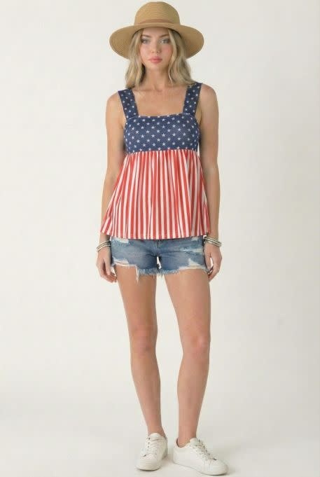Patriotic American Flag Babydoll Tank Top
