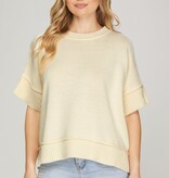 She + Sky Cream Drop Half Sleeve Sweater Top