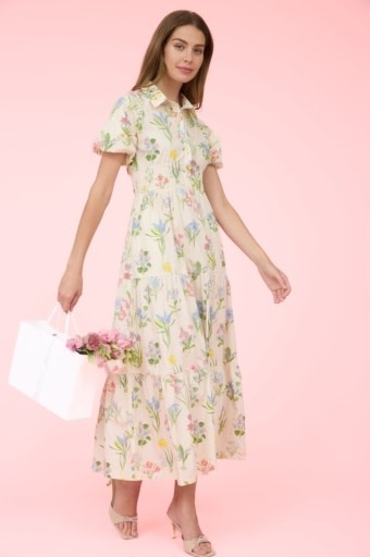 PRINTED PUFF SLEEVE SHIRT DRESS