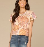 Democracy Macadamia/Raw Sienna SS Printed Scoop Neck Boyfriend Tee
