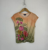 Democracy Sweet Peach/Lily Pad Cap Sleeve Scoop-Neck Knot-Hem Print Top