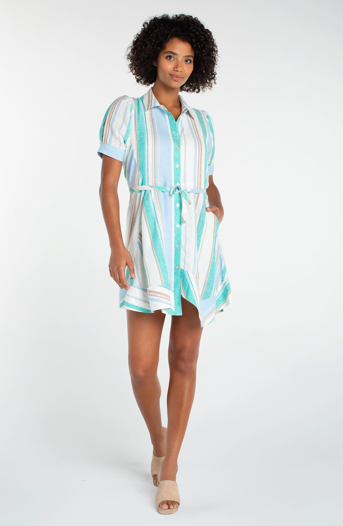 Liverpool Los Angeles short sleeve raglan asymmetrical hem woven shirt dress