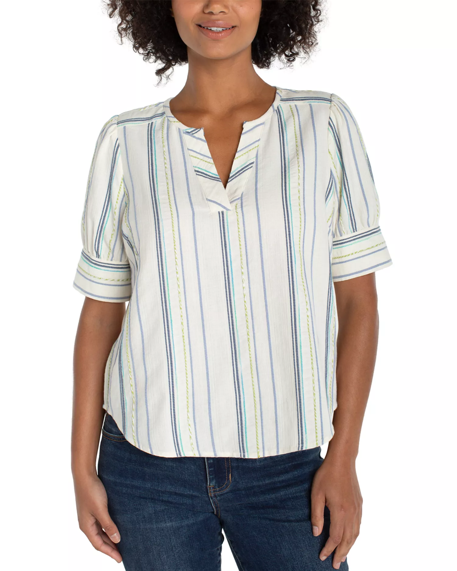 Liverpool Los Angeles short sleeve popover woven top