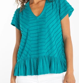 Liverpool Los Angeles short sleeve v neck knit top w/ miter detail