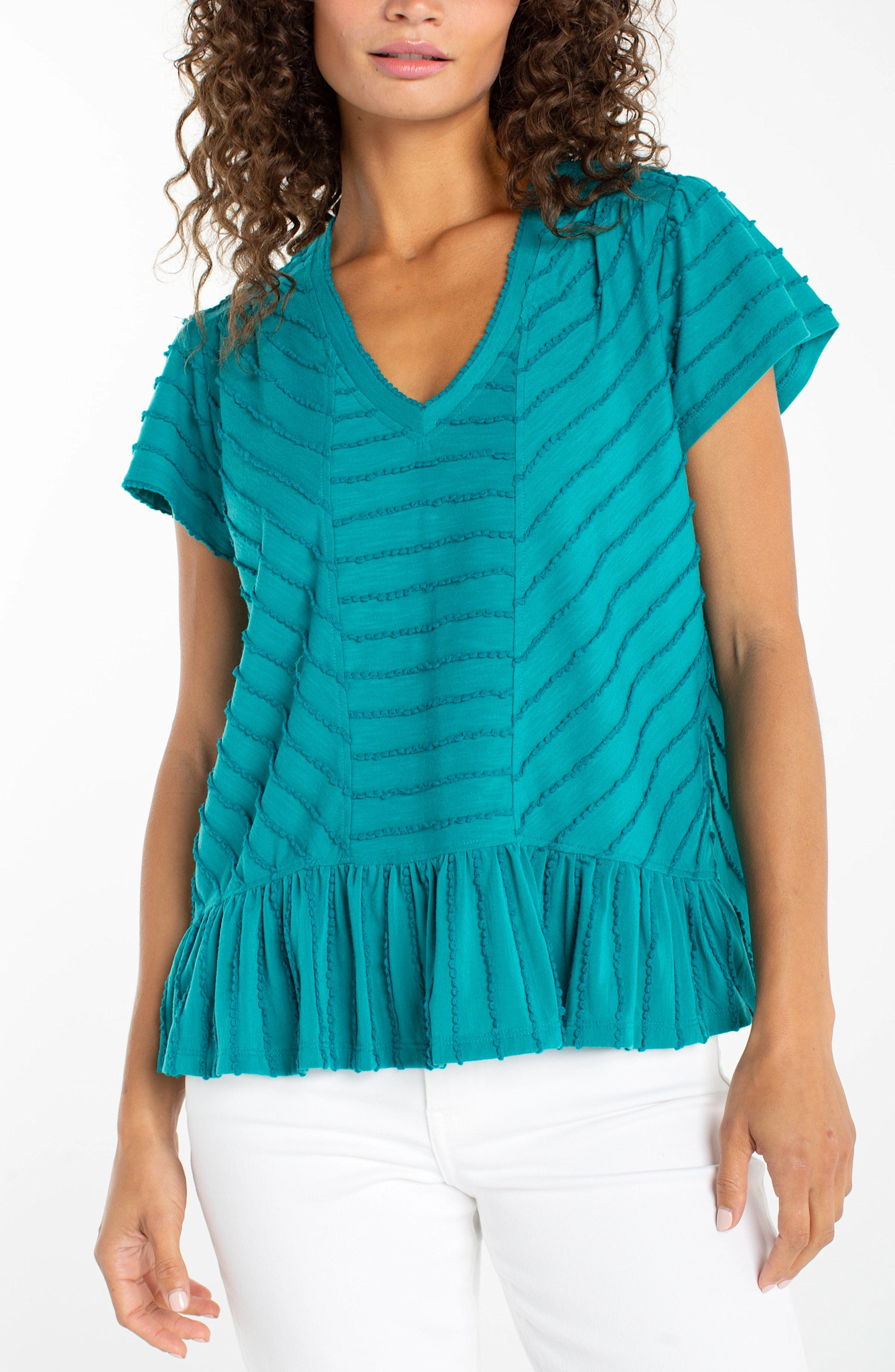 Liverpool Los Angeles short sleeve v neck knit top w/ miter detail