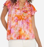 Liverpool Los Angeles flutter sleeve popover woven blouse w/ ruffl