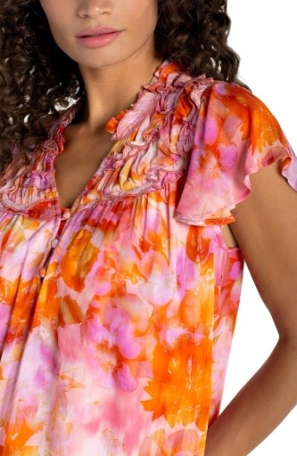 Liverpool Los Angeles flutter sleeve popover woven blouse w/ ruffl