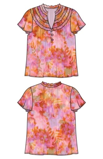 Liverpool Los Angeles flutter sleeve popover woven blouse w/ ruffl