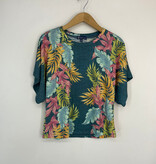 Democracy Bermuda Teal Multi Dolman Sleeve Scalloped Scoop-Neck Print Top
