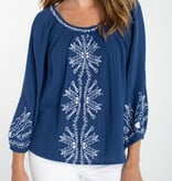Liverpool Los Angeles 3/4 sleeve woven top w/embroidery