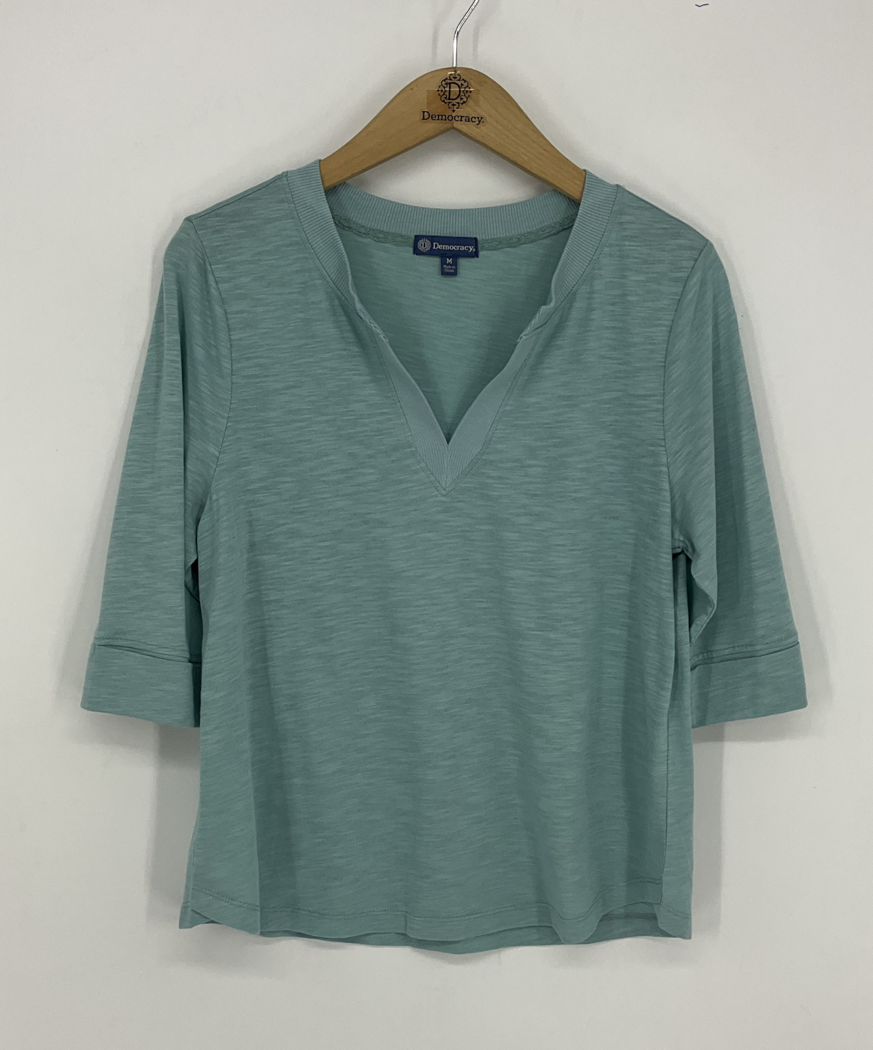 Democracy Aqua Haze Shirt Tail Hem Knit Top